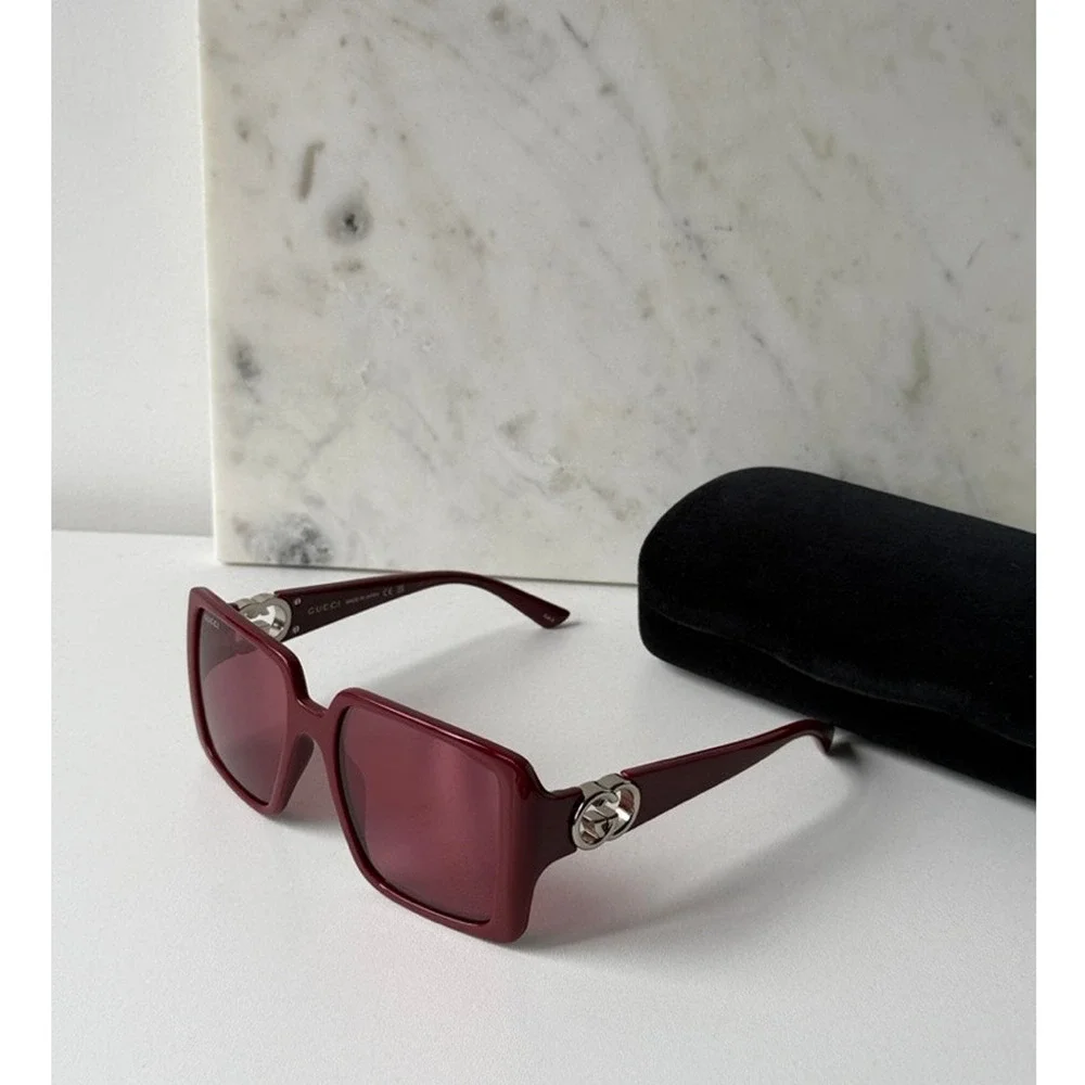 NEW Gucci GG1692SA Burgundy Square Mirror Lens Sunglasses